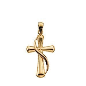 14KY/ROSE CROSS PENDANT WITH SHROUD