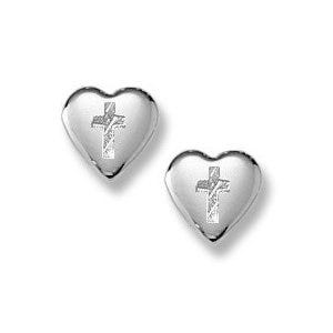 Sterling Silver Children's "Heart&Cross" Post Earrings