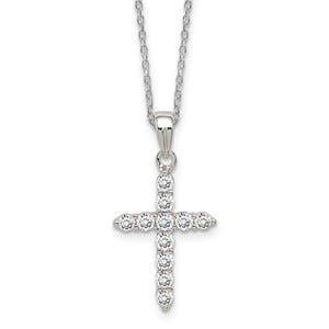 Sterling Silver Rhodium Plated CZ Cross Pendant