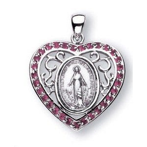 Sterling Silver Miraculous Medal w/ Pink Cubic Zirconias