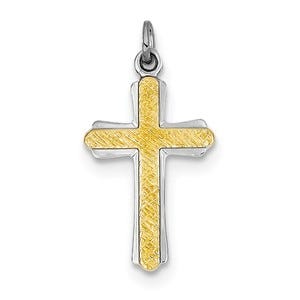 Sterling Silver Rhodium-plated & 18k Gold-plated Cross Charm