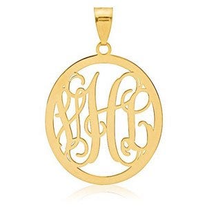 Oval Vine Script 3 Letter Monogram Cut-Out Pendant