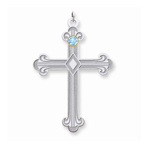 Sterling Silver/14k Bezel Crystal Family Cross Pendant