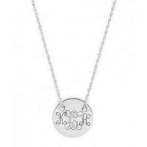 Sterling Silver Round Vine Script 3 Letter Monogram Pendant with Box Chain