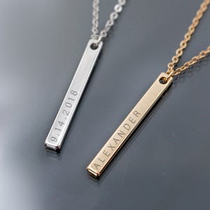 Vertical Name Bar Necklace with Chain Included