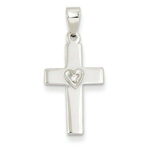 14k White Gold .01ct Diamond Heart Cross Pendant