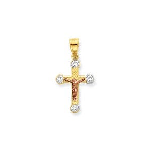 10k Two-tone Small CZ Crucifix Pendant