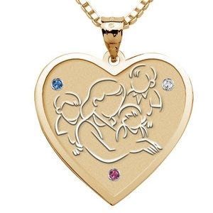 Mother with Three Sons - Heart Pendant with Birthstones