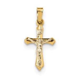 14k Two-tone Polished INRI Crucifix Pendant