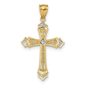 14k w/Rhodium Diamond-cut Cross Pendant