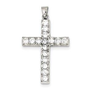 Sterling Silver Rhodium-plated CZ Latin Cross Pendant