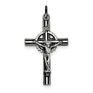 Sterling Silver Antiqued, Textured and Polished INRI Crucifix Pendant