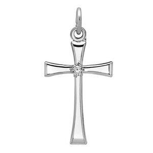 Sterling Silver High Polished Cross Pendant w/ Cubic Zirconia