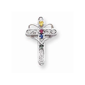 14k White Gold Genuine Mother\'s Cross Pendant