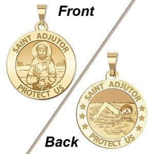 Saint Adjutor Doubles Sided Female Swimmer Round Religious Medal - "EXCLUSIVE"