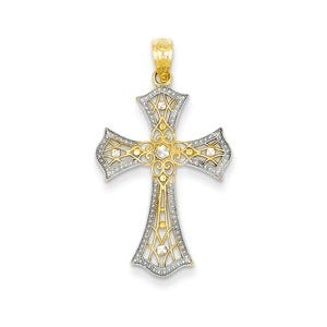 14k Rhodium Diamond-cut Cross Pendant