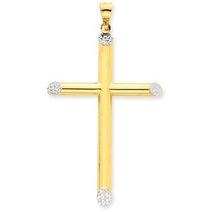 14k Yellow & Rhodium Diamond-cut Cross Pendant