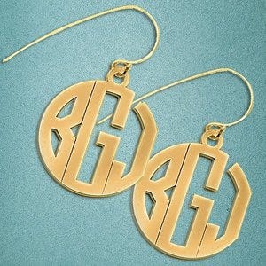 Monogram Block Round Cut-Out Earrings w/ Kidney Wire