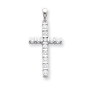 14k White Gold AA Diamond Latin Cross Pendant