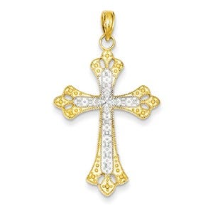 14k w/Rhodium Textured Cross Pendant