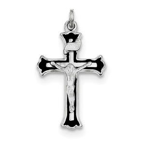 Sterling Silver Rhodium-plated Enameled INRI Crucifix Charm