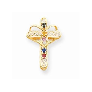 14k Genuine 5 Stone Mother\'s Cross Pendant