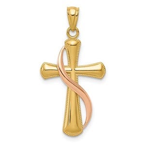 14k Two-tone Polished Cross Pendant