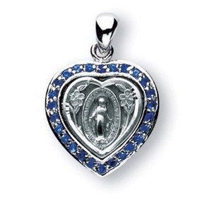 Sterling Silver Miraculous Medal w/ Synthetic Sapphires