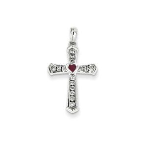 14k White Gold Ruby & Diamond Cross Pendant