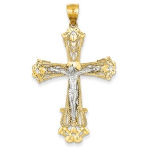 14k Two-tone Diamond-cut Crucifix Pendant