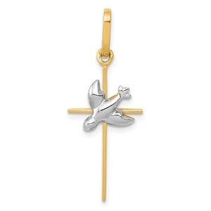 14k Two-tone Dove Cross Pendant