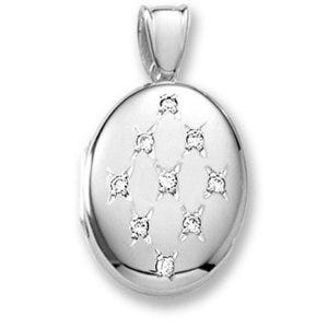 18k Premium Weight White Gold w/ Diamonds Oval Locket