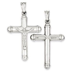 Sterling Silver Rhodium-plated Reversible Crucifix Pendant