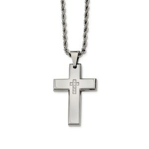 Stainless Steel Cross with CZs Pendant Necklace