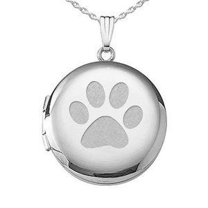 Sterling Silver "Dog Paw Print" Round Photo Locket