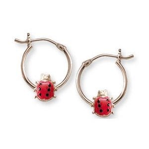 14K  Yellow Gold Children's Hoops with Lady Bug Earrings