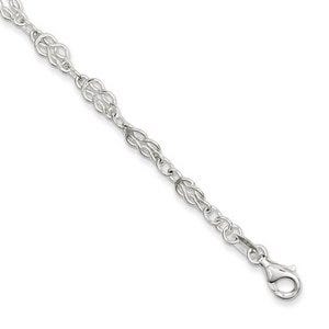 Sterling Silver Solid Polished Fancy Knot-Link Anklet