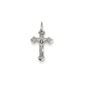 14k White Gold Diamond-cut Crucifix Charm