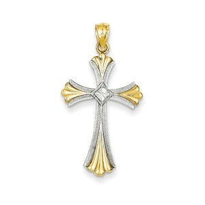 14k Diamond-cut Rhodium Cross Pendant