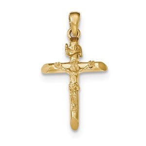 14K Gold Polished 2-D Crucifix with Jesus on Cross Pendant