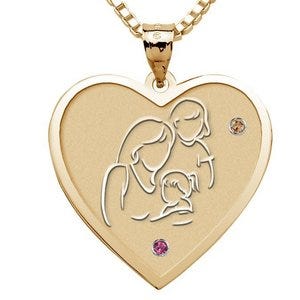 Mother with Two Daughters - Heart Pendant with Birthstones