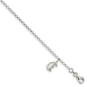 Sterling Silver Moon Charm Anklet w/ 1 Inch ext.