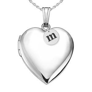 Sterling Silver Heart Photo Locket with Personalized Initial Charm