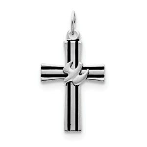 Sterling Silver Rhodium-plated Dove Cross Pendant