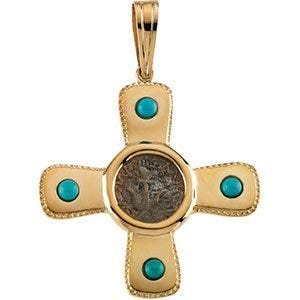 14K Yellow Gold TURQUOISE CROSS PENDANT
