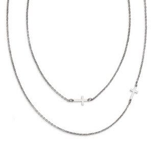Stainless Steel Double Sideways Crosses Layered Necklace