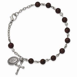 Silver-tone Garnet Rosary Bracelet