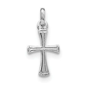 Sterling Silver RH Plated Child\'s Polished Cross Pendant