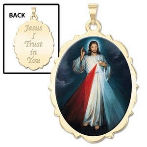 Divine Mercy Double Sided Scalloped Oval Religious Medal "Color EXCLUSIVE"