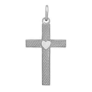 Sterling Silver Textured Cross w/ Heart Design